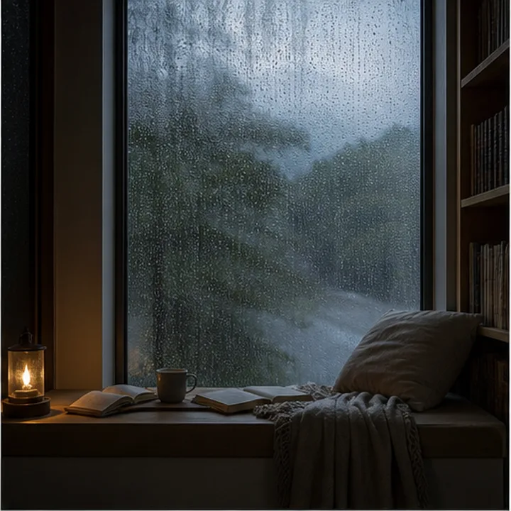 雨天窗邊的療癒休息場景